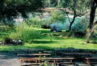 picnic tables near the river